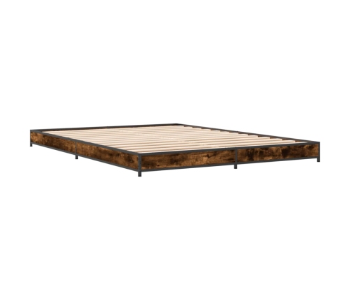 Estructura cama madera ingeniería metal roble ahumado 140x190cm