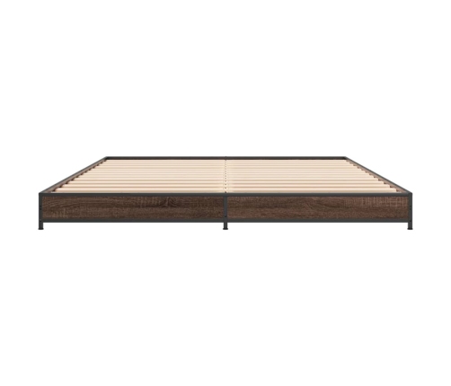 Estructura cama madera ingeniería metal marrón roble 140x190 cm