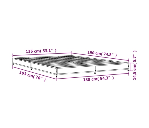 Estructura cama madera ingeniería metal roble Sonoma 135x190 cm