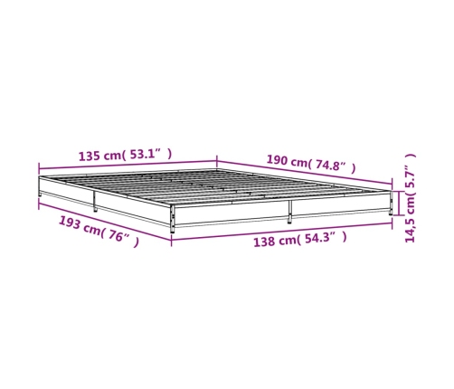 Estructura cama madera ingeniería metal roble ahumado 135x190cm