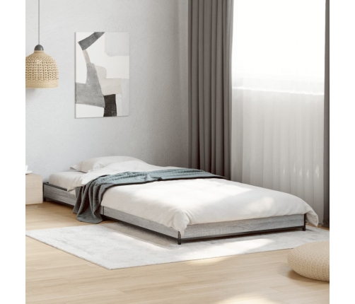 Estructura cama madera ingeniería metal gris Sonoma 100x200 cm