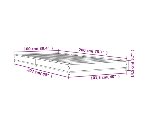 Estructura cama madera ingeniería metal gris Sonoma 100x200 cm