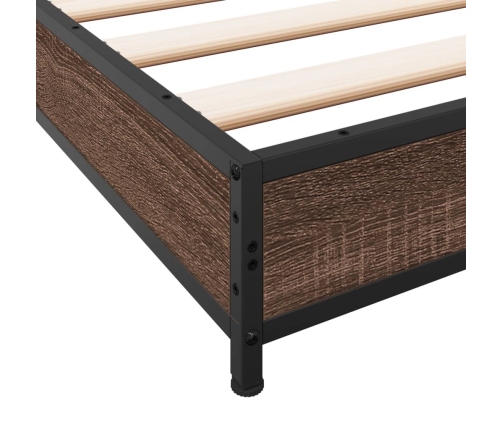 Estructura cama madera ingeniería metal marrón roble 100x200 cm