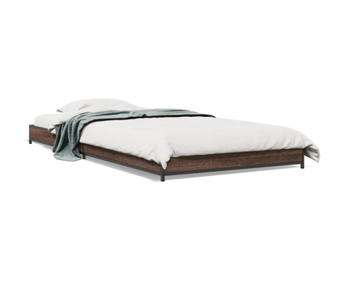 Estructura cama madera ingeniería metal marrón roble 100x200 cm