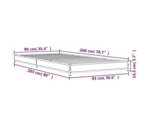 Estructura de cama madera de ingeniería y metal negro 90x200 cm