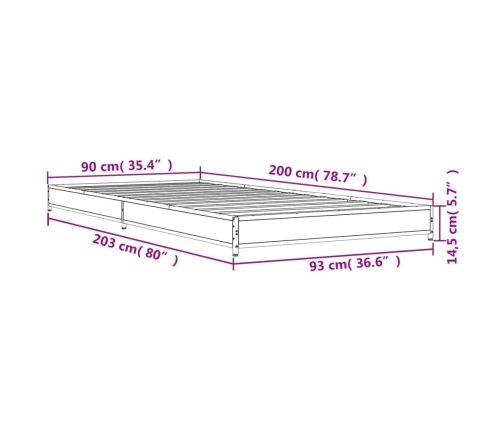 Estructura cama madera ingeniería metal roble Sonoma 90x200 cm