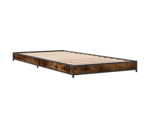 Estructura cama madera ingeniería metal roble ahumado 90x200 cm