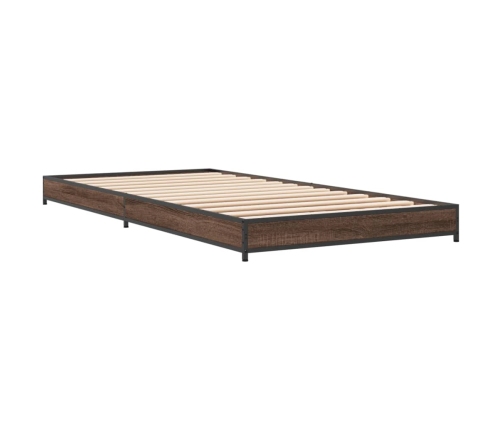 Estructura cama madera ingeniería metal roble marrón 90x200 cm