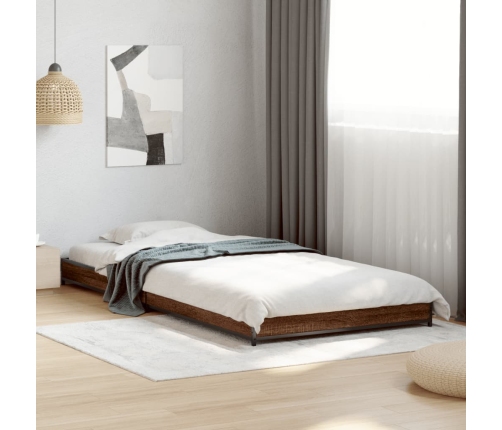 Estructura cama madera ingeniería metal roble marrón 90x200 cm