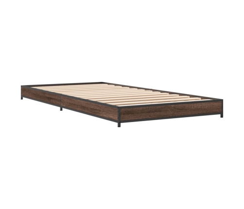 Estructura cama madera ingeniería metal roble marrón 90x200 cm