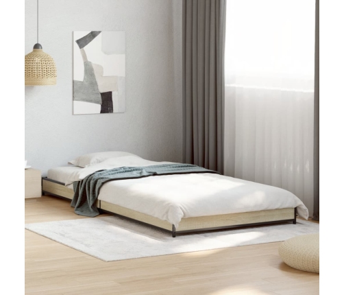 Estructura cama madera ingeniería metal roble Sonoma 90x190 cm