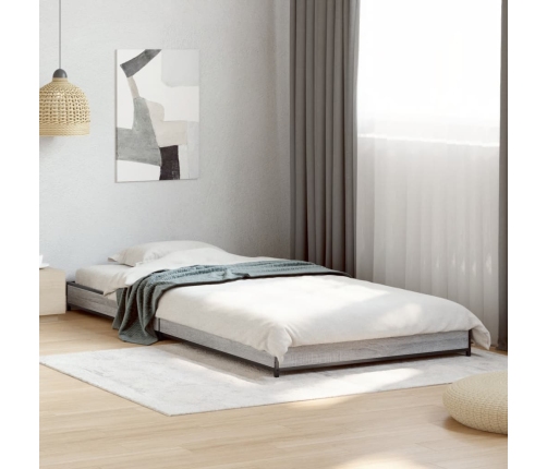 Estructura cama madera ingeniería metal gris Sonoma 90x190 cm