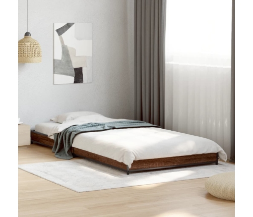 Estructura cama madera ingeniería metal marrón roble 90x190 cm