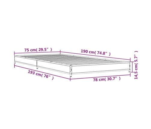 Estructura cama madera ingeniería metal gris Sonoma 75x190 cm