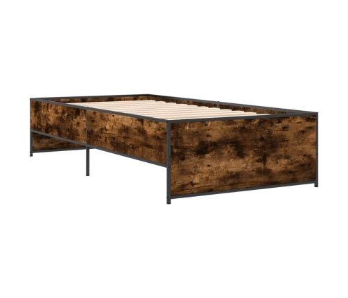 vidaXL Estructura cama madera ingeniería metal roble humo 100x200 cm