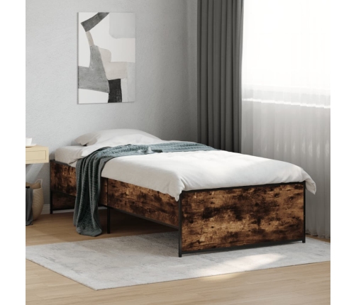 vidaXL Estructura cama madera ingeniería metal roble humo 100x200 cm