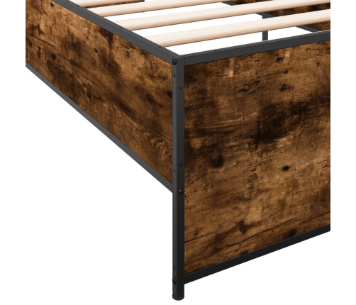 vidaXL Estructura cama madera ingeniería metal roble humo 100x200 cm