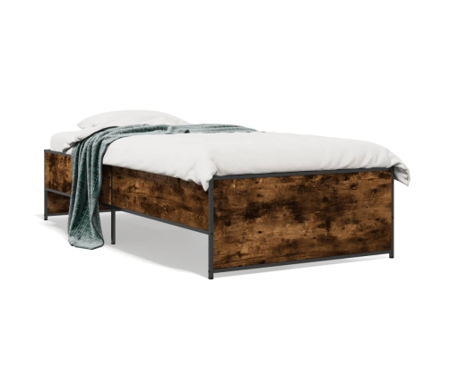 vidaXL Estructura cama madera ingeniería metal roble humo 100x200 cm