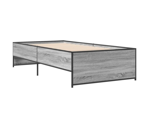 Estructura cama madera ingeniería metal gris Sonoma 100x200 cm