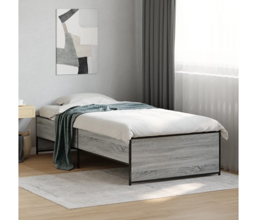 Estructura cama madera ingeniería metal gris Sonoma 100x200 cm