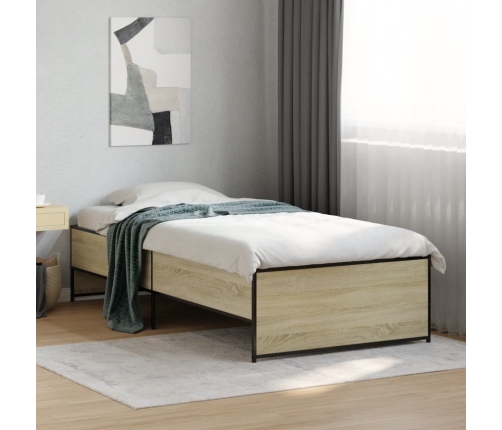 Estructura cama madera ingeniería metal roble Sonoma 90x200 cm