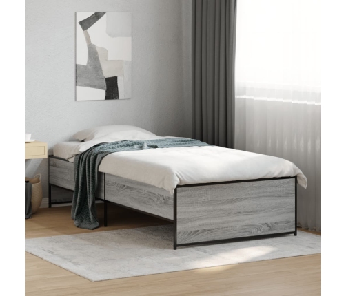 vidaXL Estructura cama madera ingeniería metal gris Sonoma 90x200 cm