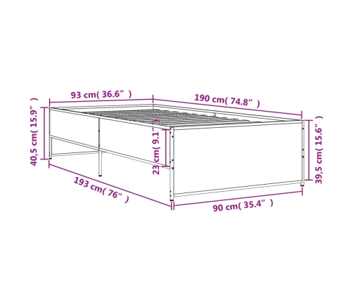 Estructura de cama madera de ingeniería y metal negra 90x190 cm