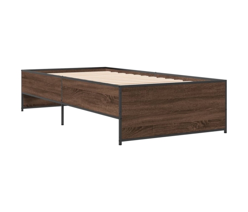 Estructura cama madera ingeniería metal marrón roble 90x190 cm