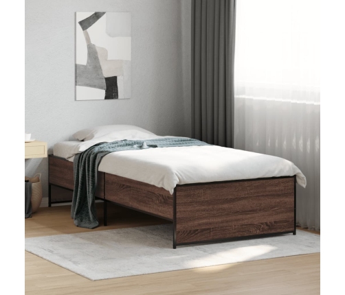 Estructura cama madera ingeniería metal marrón roble 90x190 cm