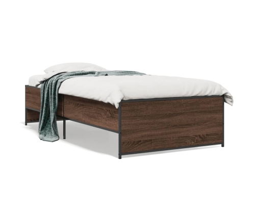 Estructura cama madera ingeniería metal marrón roble 90x190 cm