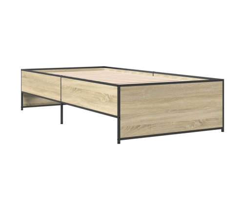 Estructura cama madera ingeniería metal roble Sonoma 75x190 cm
