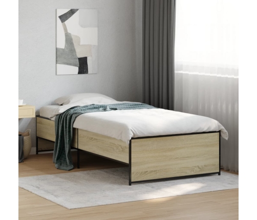 Estructura cama madera ingeniería metal roble Sonoma 75x190 cm