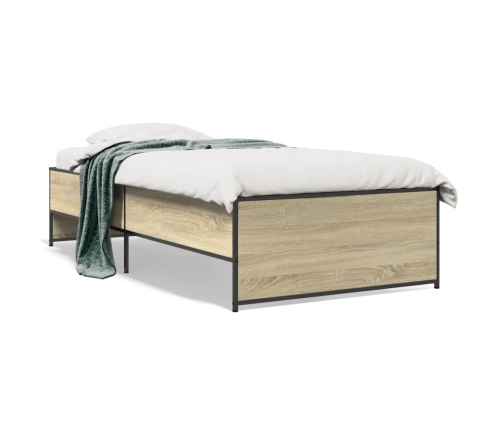 Estructura cama madera ingeniería metal roble Sonoma 75x190 cm