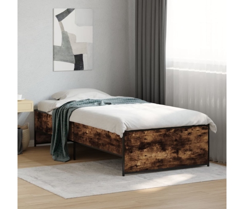 Estructura cama madera ingeniería metal roble humo 75x190 cm