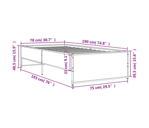 Estructura cama madera ingeniería metal roble humo 75x190 cm