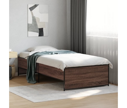 Estructura cama madera ingeniería metal roble marrón 75x190 cm