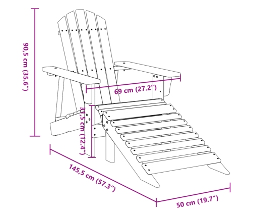 Silla Adirondack con otomana madera maciza de abeto