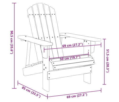 Silla Adirondack madera maciza de abeto blanco 69x85x90,5 cm