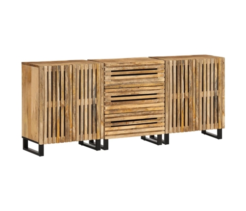 Aparador 3 pzas madera maciza de mango rugosa 60x34x75 cm