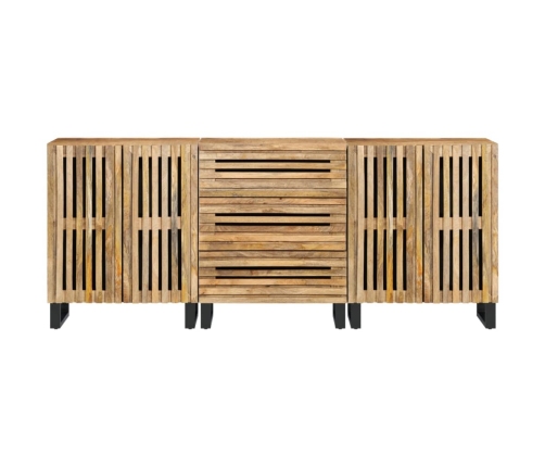 Aparador 3 pzas madera maciza de mango rugosa 60x34x75 cm