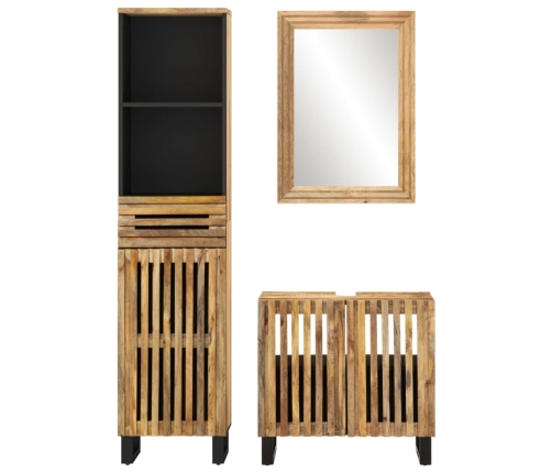 Juego de muebles de baño 3 pzas madera maciza de mango rugosa