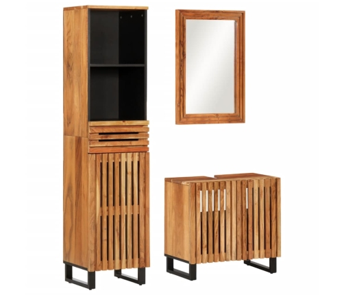 Conjunto de muebles de baño 3 piezas madera maciza de acacia