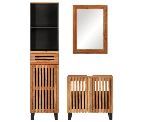 Conjunto de muebles de baño 3 piezas madera maciza de acacia