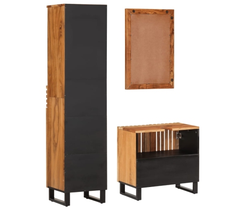 Conjunto de muebles de baño 3 piezas madera maciza de acacia