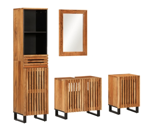 Conjunto de muebles de baño 4 piezas madera maciza de acacia