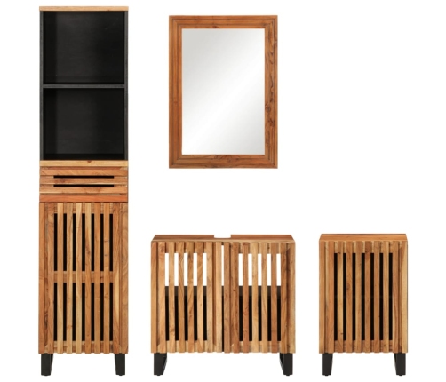 Conjunto de muebles de baño 4 piezas madera maciza de acacia