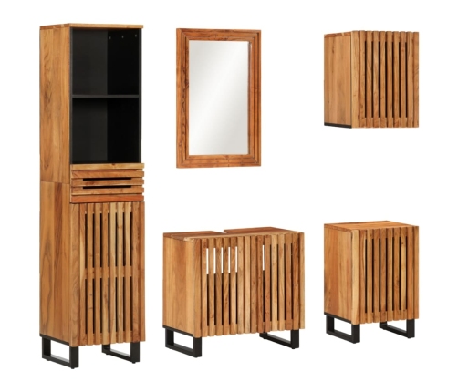 Conjunto de muebles de baño 5 piezas madera maciza de acacia