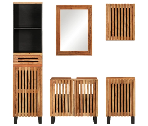 Conjunto de muebles de baño 5 piezas madera maciza de acacia