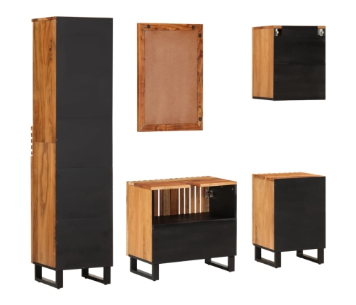 Conjunto de muebles de baño 5 piezas madera maciza de acacia