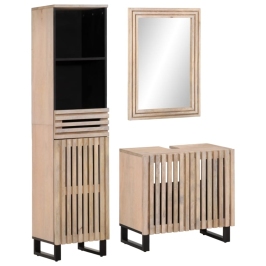 Conjunto de muebles de baño 3 piezas madera maciza de mango